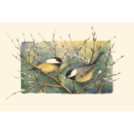 ” Chickadees And Pussy Willow ” Painting Print - Chic Decora