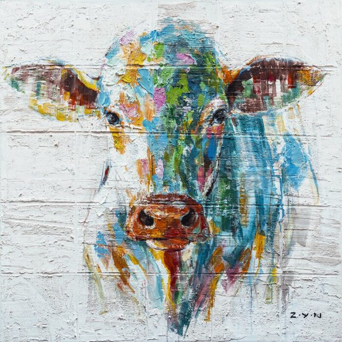 ” Colorful Cow ” Painting Print - Chic Decora