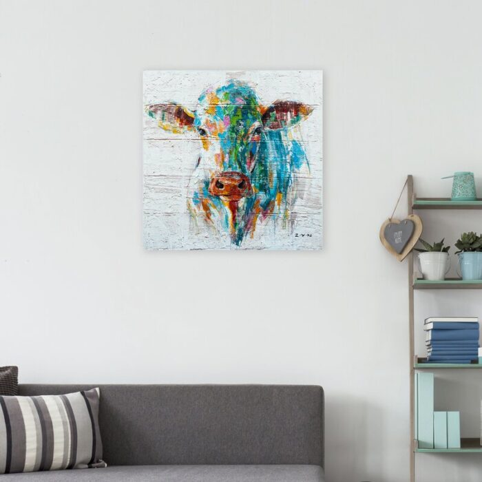 ” Colorful Cow ” Painting Print - Chic Decora