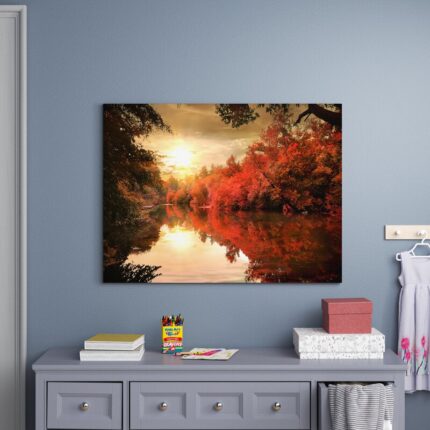 ” Colorful Fall Sunset Over River “ - Chic Decora