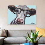 ” Cora The Cow With Glasses ” by Hippie Hound Studios - Chic Decora