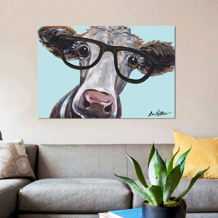 ” Cora The Cow With Glasses ” by Hippie Hound Studios - Chic Decora