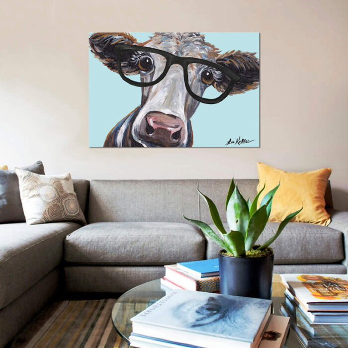 ” Cora The Cow With Glasses ” by Hippie Hound Studios - Chic Decora