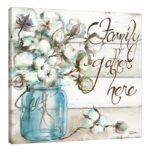 ” Cotton Boll In Mason Jar Family Gathers Here ” by Tre Sorelle Studios - Chic Decora