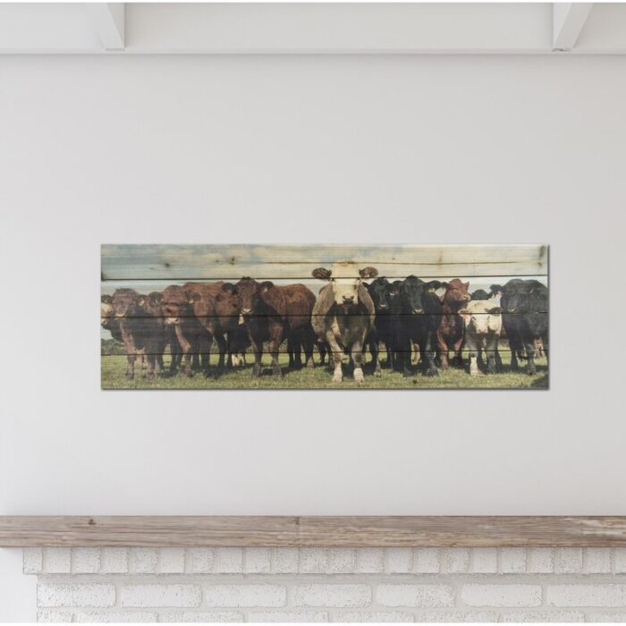 “Cows in a Row” Photograph Print on Planked Wood Wall Art - Chic Decora