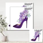 ” Dark Purple Stiletto Shoe With Pink Violet Roses ” Painting Print - Chic Decora