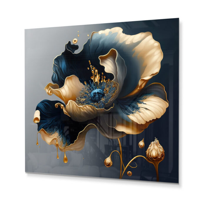 ” Deep Blue And Gold Single Flower II “ - Chic Decora