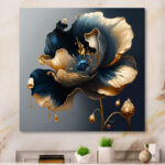 ” Deep Blue And Gold Single Flower II “ - Chic Decora