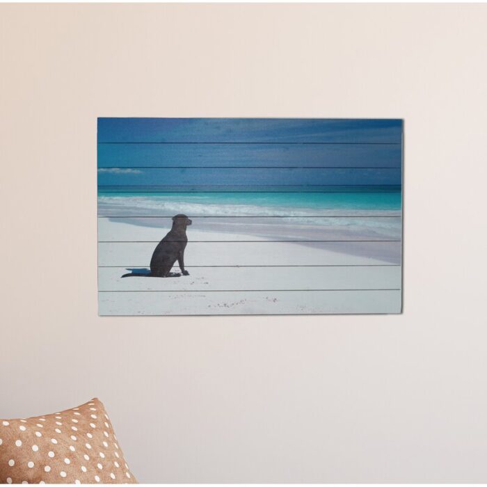 “Dog on Beach” Photograph Print on Planked Wood Wall Art - Chic Decora