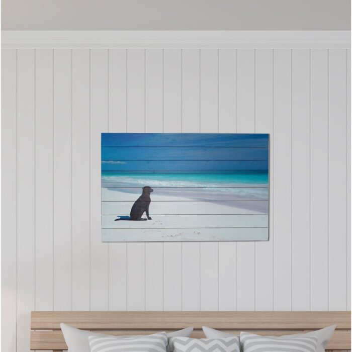 “Dog on Beach” Photograph Print on Planked Wood Wall Art - Chic Decora