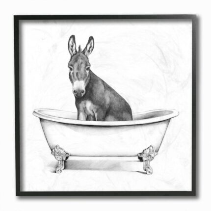 ” Donkey In Claw Tub Farm Animal Bathroom Sketch ” by Victoria Borges - Chic Decora