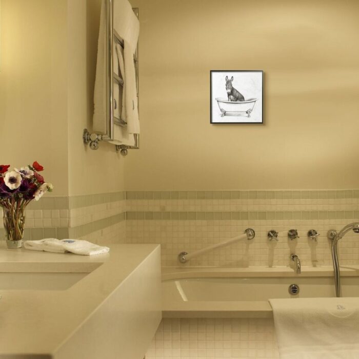 ” Donkey In Claw Tub Farm Animal Bathroom Sketch ” by Victoria Borges - Chic Decora