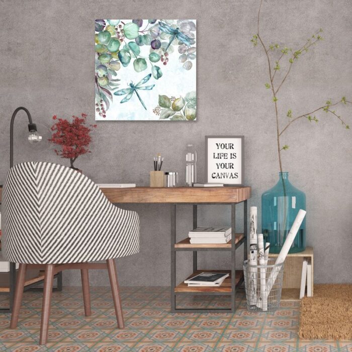 ” Eucalyptus And Dragonfly ” by Tre Sorelle Studios Painting Print - Chic Decora