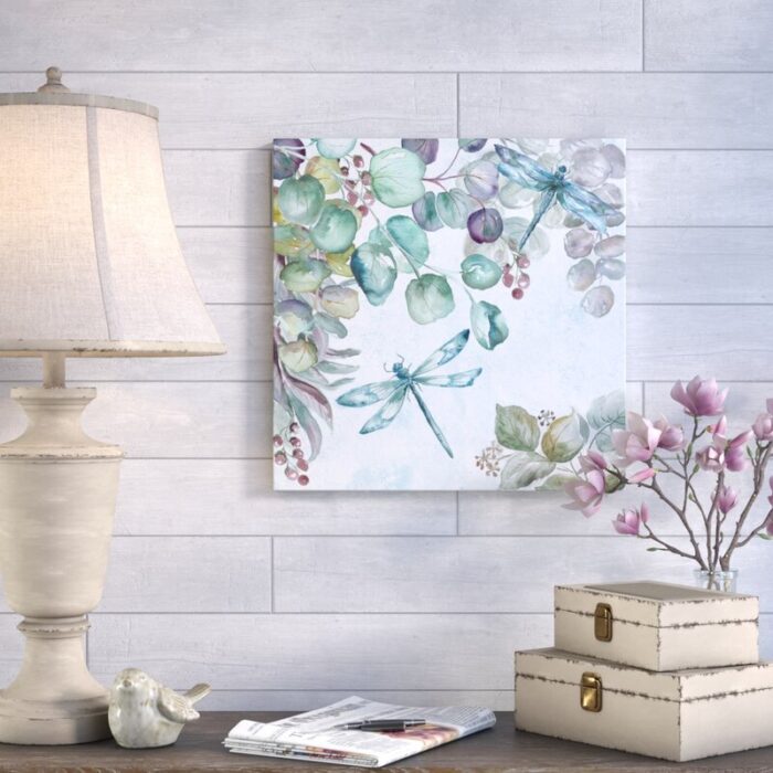 ” Eucalyptus And Dragonfly ” by Tre Sorelle Studios Painting Print - Chic Decora