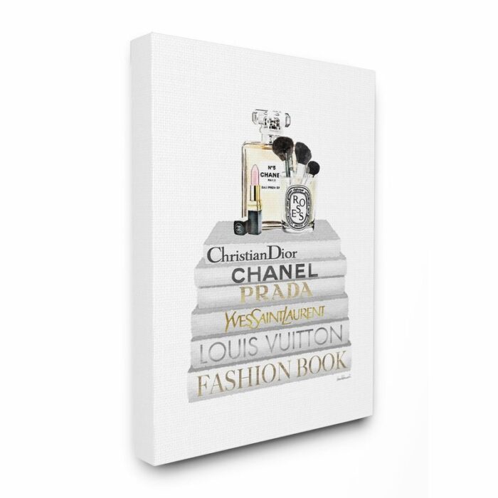 ” Fashion Designer Makeup Bookstack White Gold Watercolor “ - Chic Decora