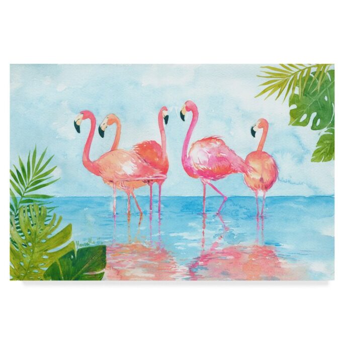 ” Flamingos And Leaves ” by Marietta Cohen Art And Design - Chic Decora