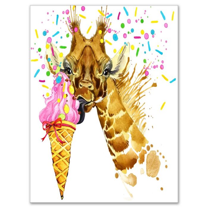 ” Giraffe Eating Ice Cream Watercolor “ - Chic Decora