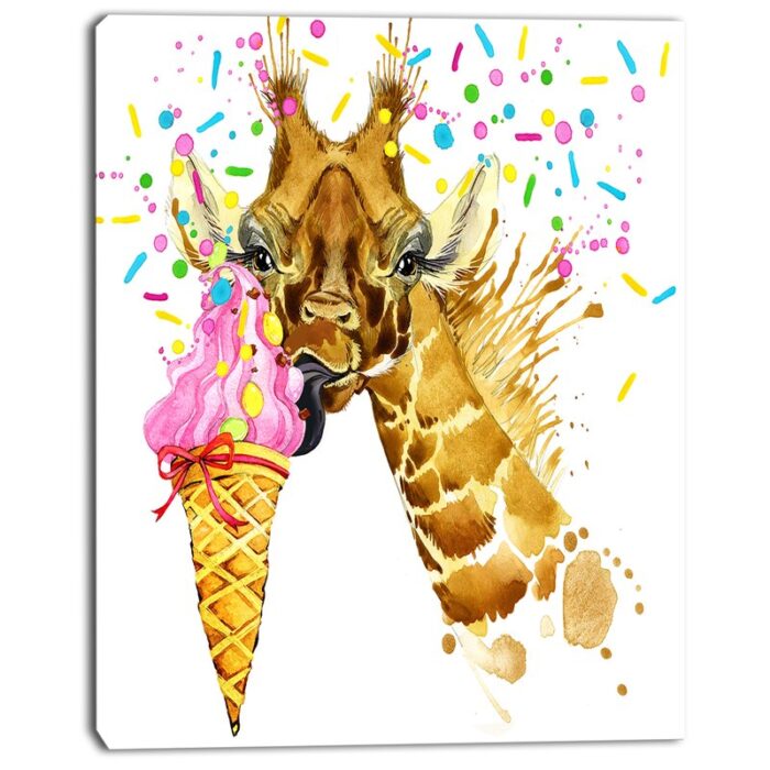 ” Giraffe Eating Ice Cream Watercolor “ - Chic Decora