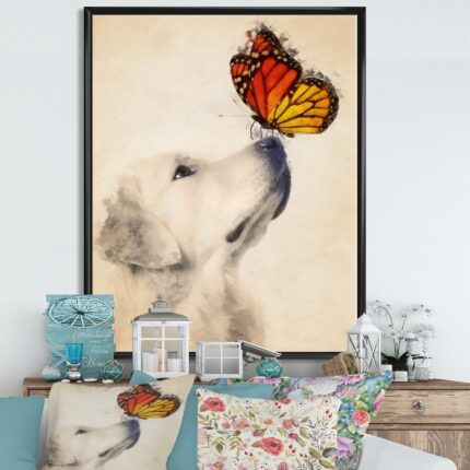 ” Golden Retriever Dog With Butterfly I “ - Chic Decora