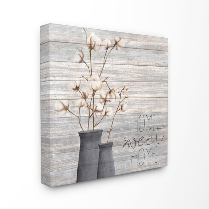 ” Grey Home Sweet Home Cotton Flowers In Vase ” by Kimberly Allen - Chic Decora