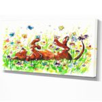 ” Happy Brown Dog With Flowers And Butterfly ” Painting Print - Chic Decora