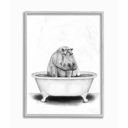 ” Hippo In A Tub Funny Animal Bathroom ” by Rachel Neiman - Chic Decora