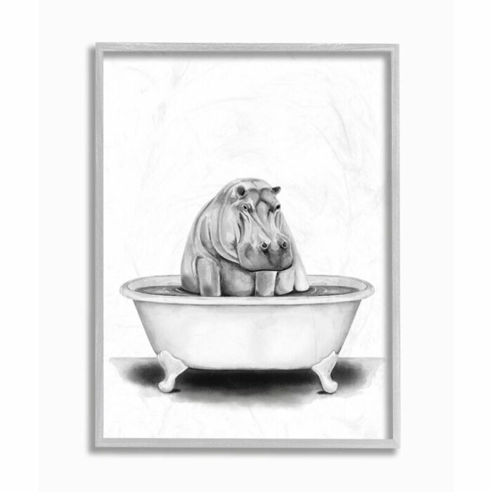 ” Hippo In A Tub Funny Animal Bathroom ” by Rachel Neiman - Chic Decora