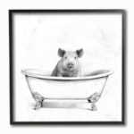 ” Hog In Bath Tub Minimal Bathroom Sketch ” by Victoria Borges - Chic Decora