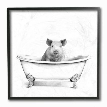 ” Hog In Bath Tub Minimal Bathroom Sketch ” by Victoria Borges - Chic Decora