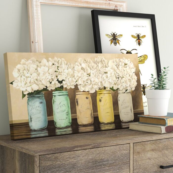 ” Hydrangeas In Mason Jars ” by Jenny Thomlinson - Chic Decora