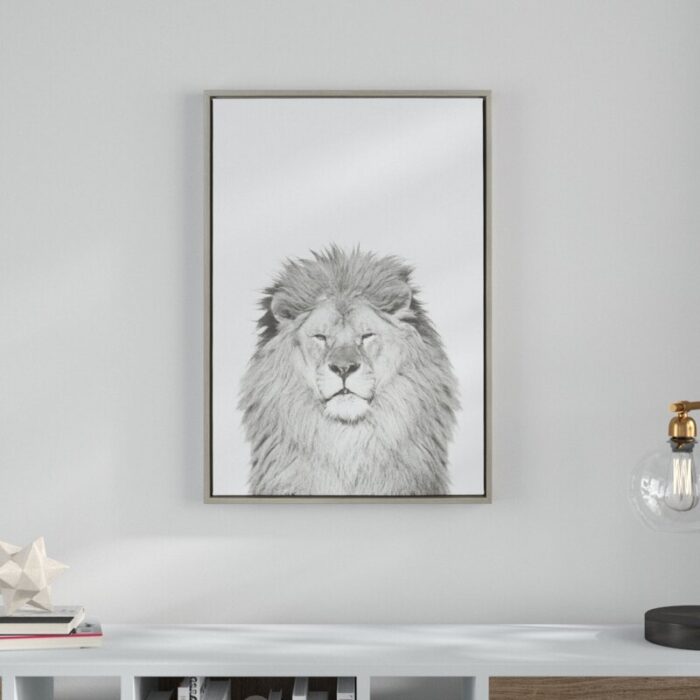 ” Lion Animal Print Black And White Portrait ” by Simon Te Tai - Chic Decora