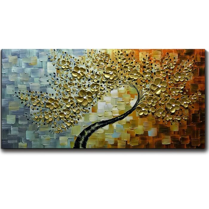 ” Lucky Tree Golden Flower ” Painting Print - Chic Decora