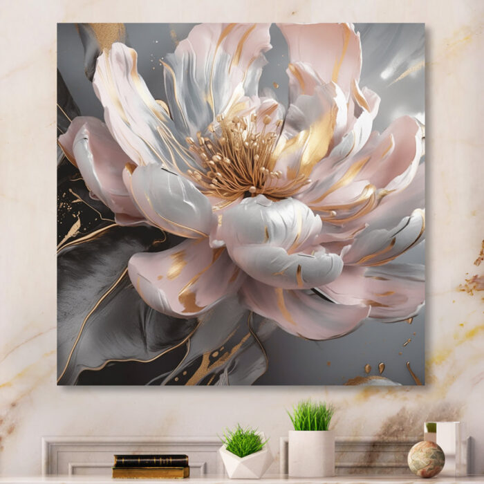 ” Marble Pink Gold Peony Flower III “ - Chic Decora