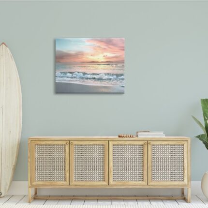 ” Morning Sunrise Beach Landscape Distant Mountains Rolling Tide ” by Mike Calascibetta - Chic Decora