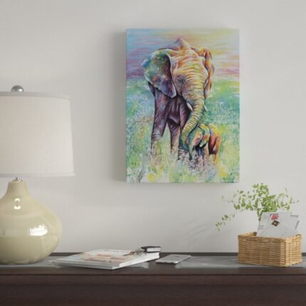 ” Mother & Baby Elephant Rainbow Colors ” by Michelle Faber - Chic Decora