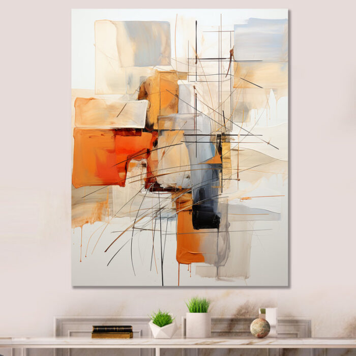 ” Orange Gray Line Art Abstract Expressionism “ - Chic Decora