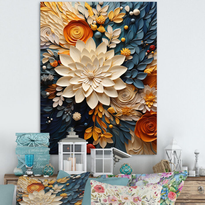 ” Orange Teal Botanical Whirlwind IV “ - Chic Decora