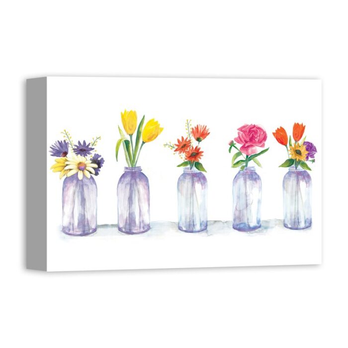 ” Painted Flowers In Glass Jars ” Painting Print - Chic Decora