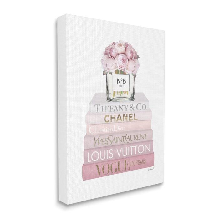 ” Pink Rose Bouquet Fashion Style Bookstack ” by Amanda Greenwood Painting Print - Chic Decora