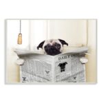 ” Pug Reading Newspaper In Bathroom “ - Chic Decora