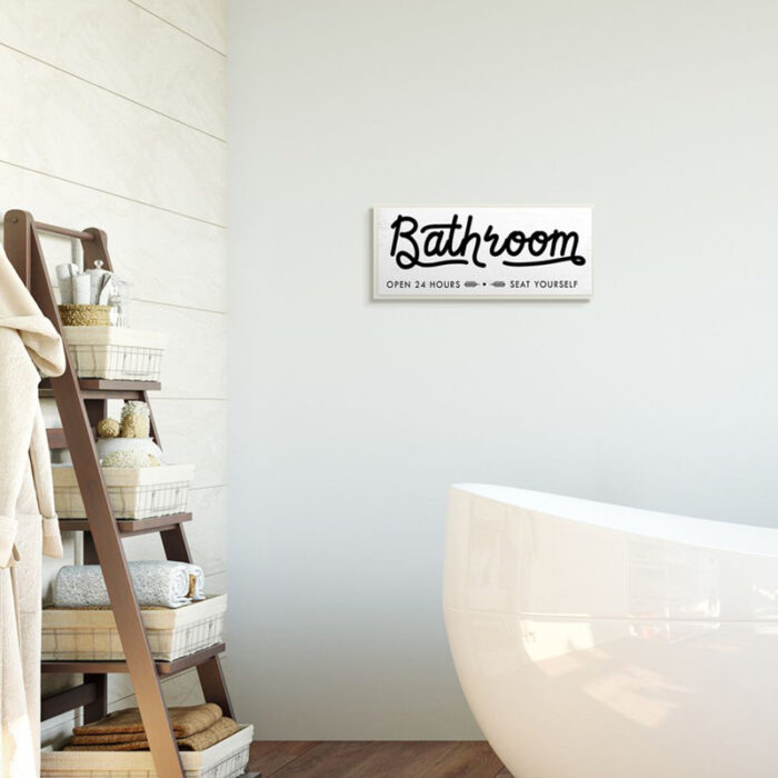 ” Seat Yourself Bathroom Sign Minimal Black White ” by Daphne Polselli - Chic Decora