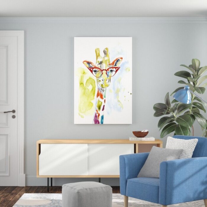 ” Smarty-Pants Giraffe ” by Jennifer Goldberger Painting Print - Chic Decora