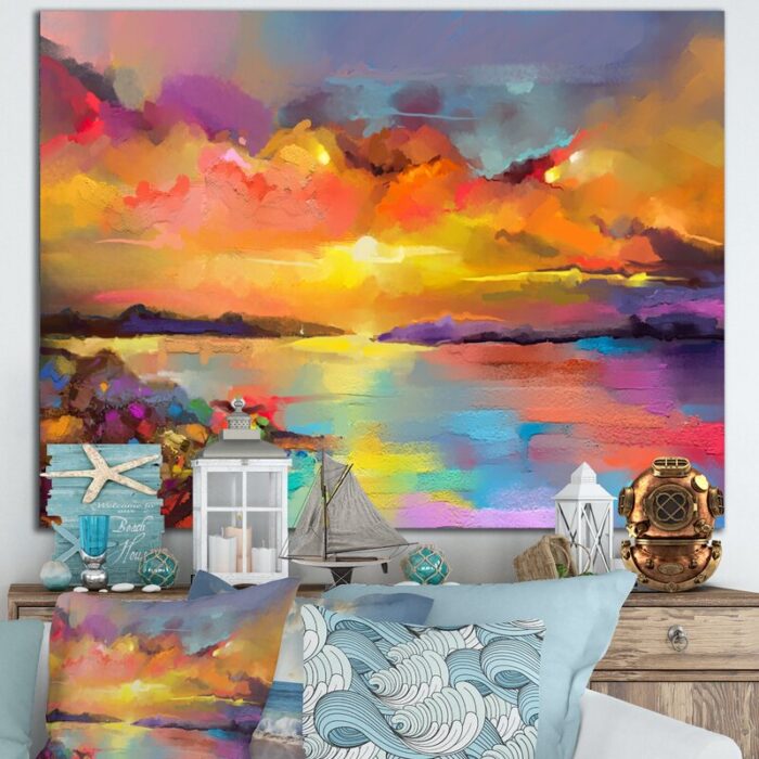 ” Sunset Painting With Colorful Reflections I ” Painting Print - Chic Decora