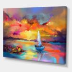 ” Sunset Painting With Colorful Reflections II ” Painting Print - Chic Decora