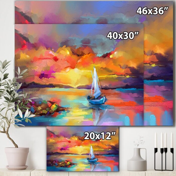 ” Sunset Painting With Colorful Reflections II ” Painting Print - Chic Decora