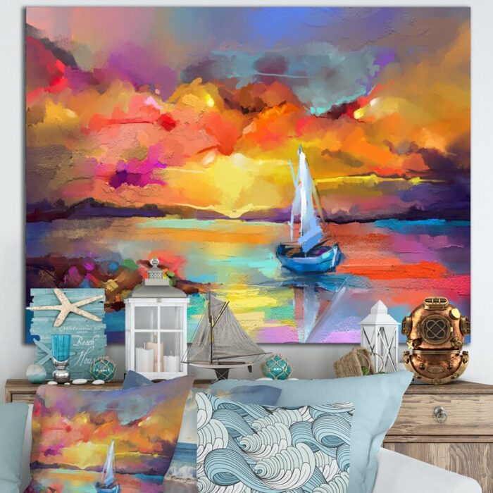 ” Sunset Painting With Colorful Reflections II ” Painting Print - Chic Decora