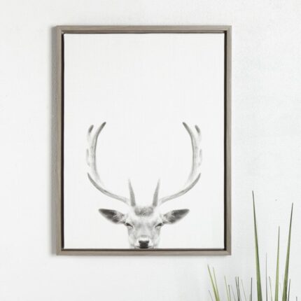 ” Sylvie Deer With Antlers Black And White Portrait ” by Simon Te Tai - Chic Decora