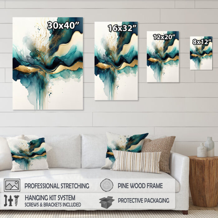 ” Teal And Gold Abstract Expression III “ - Chic Decora