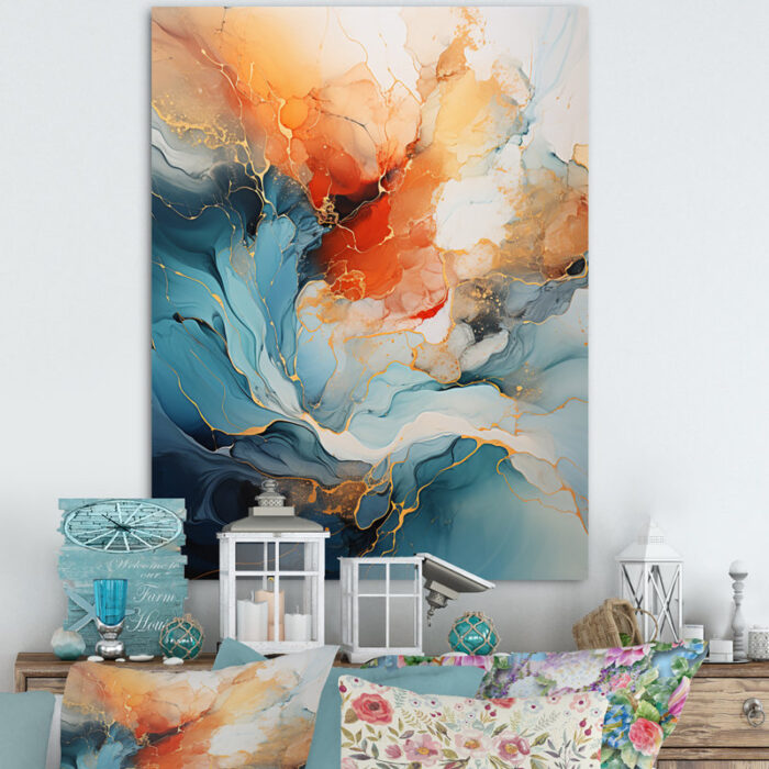 ” Teal Orange Bold Abstract Flow Collage II “ - Chic Decora