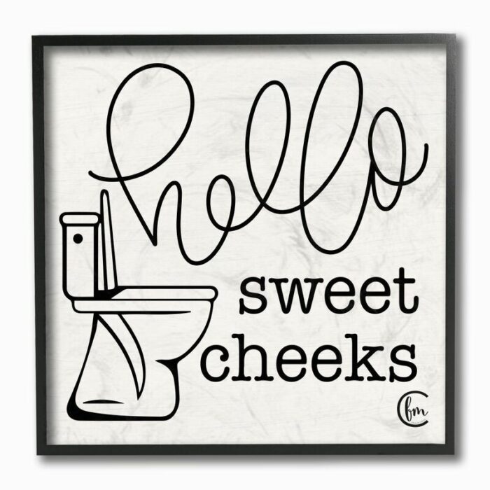 ” Toilet Hello Sweet Cheeks Black And White Curly Script Cursive “ - Chic Decora